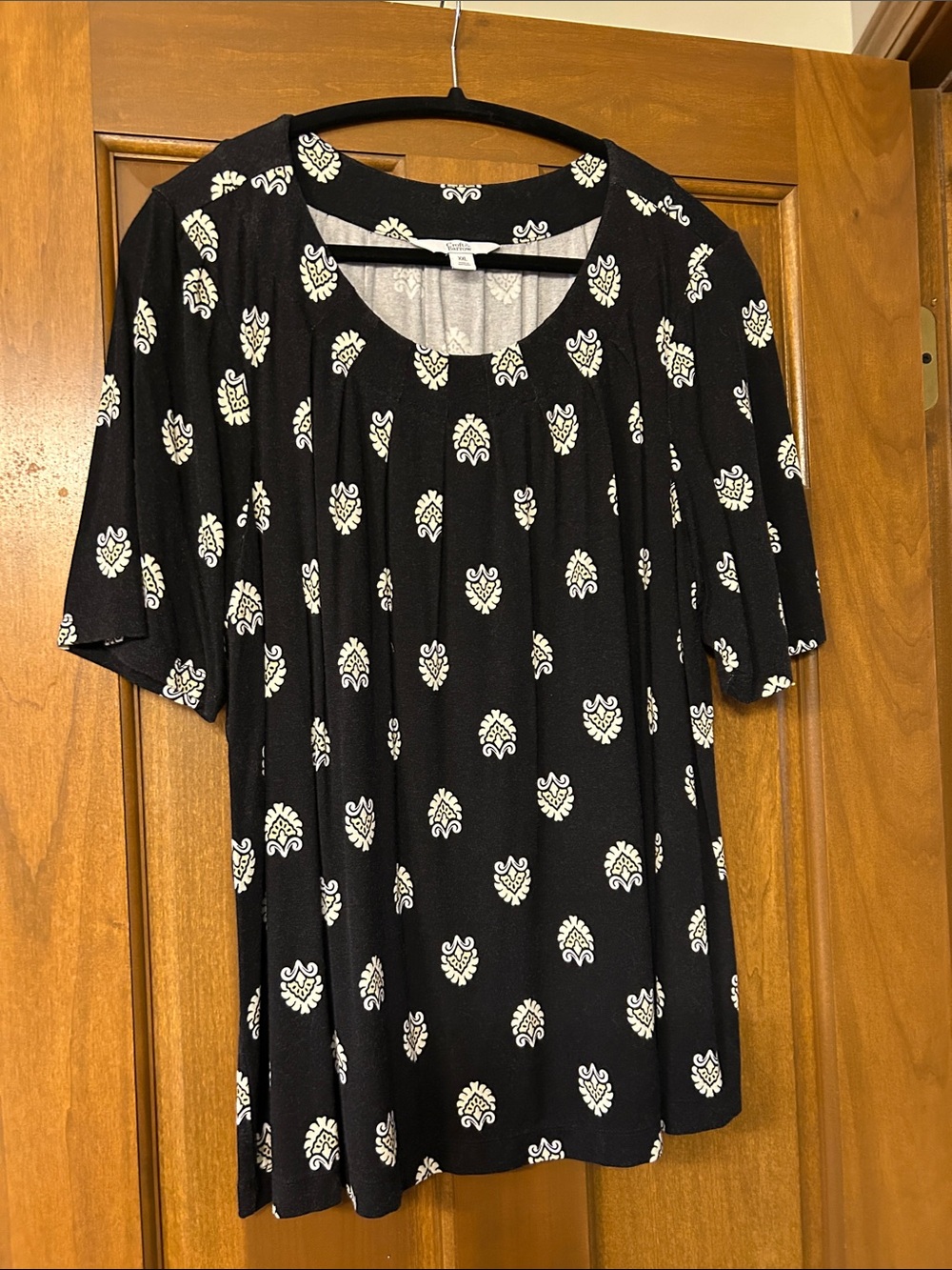 croft & barrow Black Tunic with White Paisley Motif